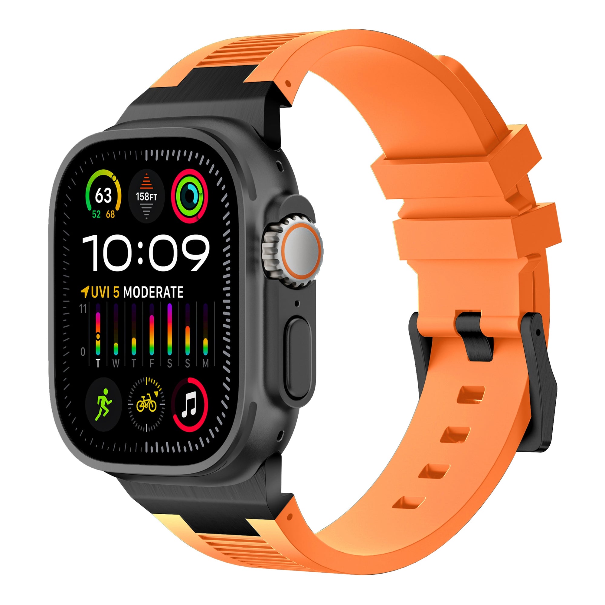 For Apple Watch Ultra 2 Ultra 49mm / Series 9 8 7 45mm / 6 5 4 SE (2022) SE (2023) SE 44mm / 3 2 1 42mm Watch Bracelet - Black+Orange For Apple Watch Ultra 2 Ultra 49mm / Series 9 8 7 45mm / 6 5 4 SE (2022) SE (2023) SE 44mm / 3 2 1 42mm Watch Bracelet - Black+Orange